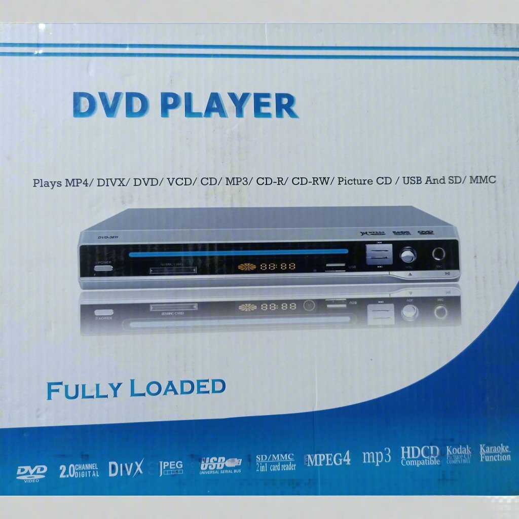 DVD-3611 DVD Player with multi-format support for DVDs, CDs, MP3s, and JPEGs in a compact design.